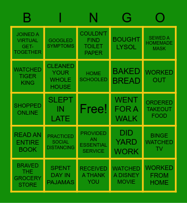 QUARANTINE BINGO Card