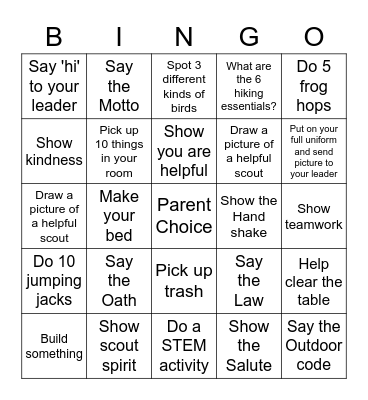 Cub Scouts Bingo Card
