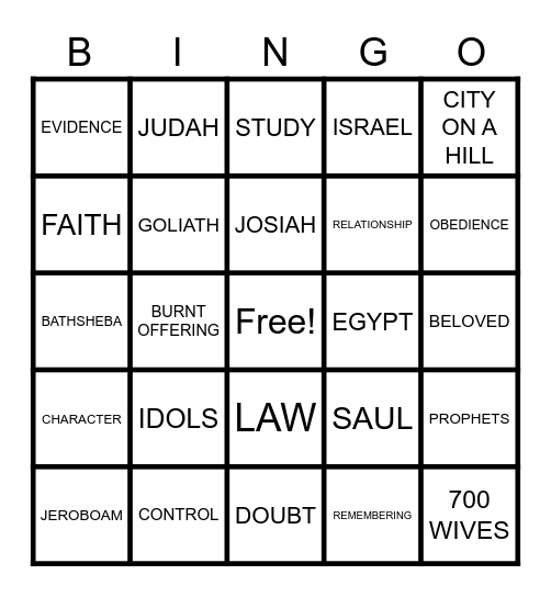 TRUSTWORTHY Bingo Card
