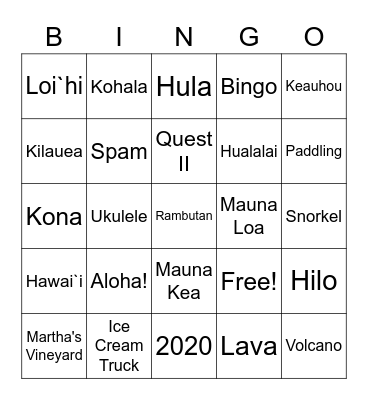 Hawaii Bingo Card