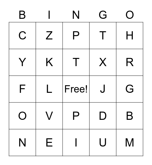 Letters Bingo Card