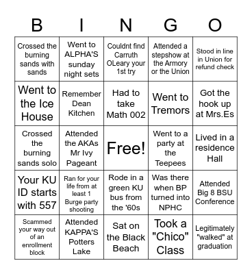 Old School KU Bingo Card