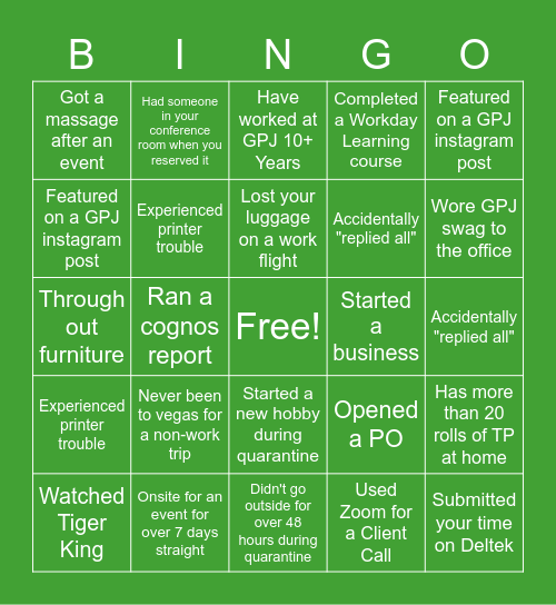 Shelter in Place Bingo Card