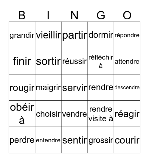 LES VERBES en -RE et -IR Bingo Card