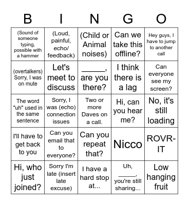 Conference Call Bingo Card