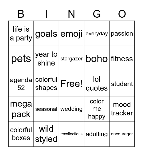 Planner Obsession BINGO Card