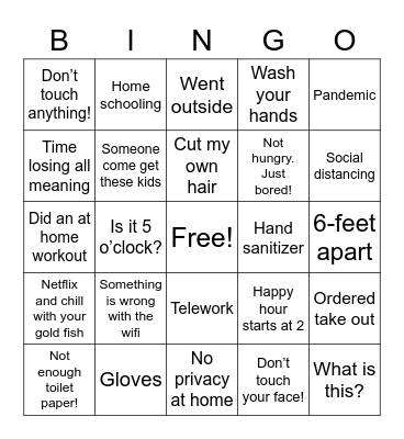 COVID-19 Edition Bingo Card