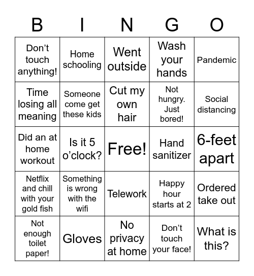 COVID-19 Edition Bingo Card