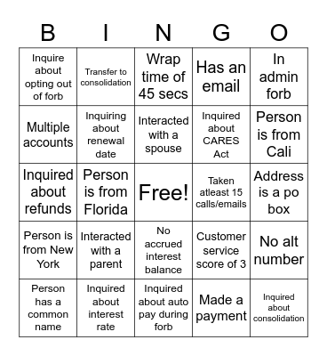 Untitled Bingo Card