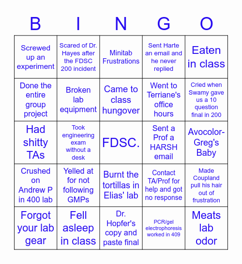 FDSC Bingo Card