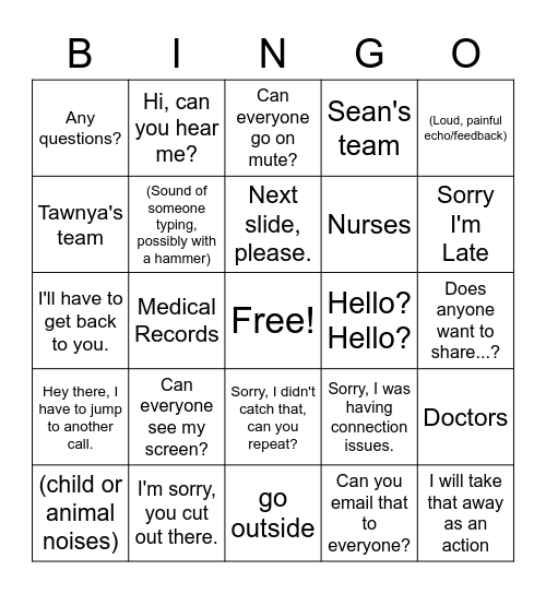 Town Hall Call Bingo Card