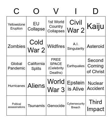 Apocalypse Bingo Card