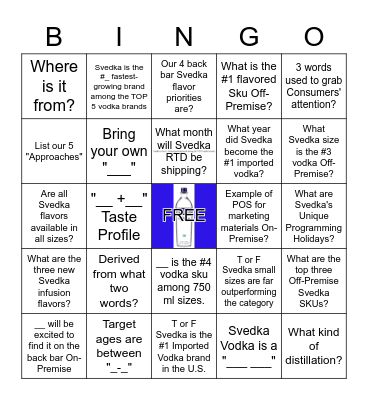 SVEDKA Bingo Card
