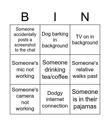 Online class bingo Card