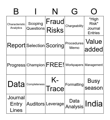 K-Trace Bingo Card