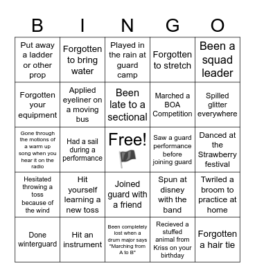 Troy HS Color Guard Bingo Card