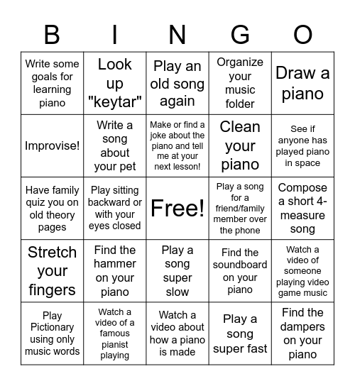 Piano Bingo!! Bingo Card