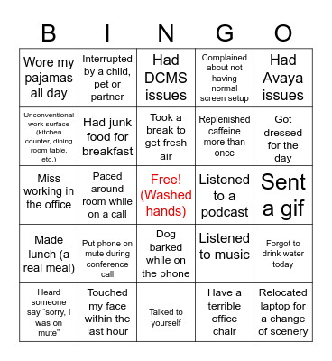 WFH BINGO Card
