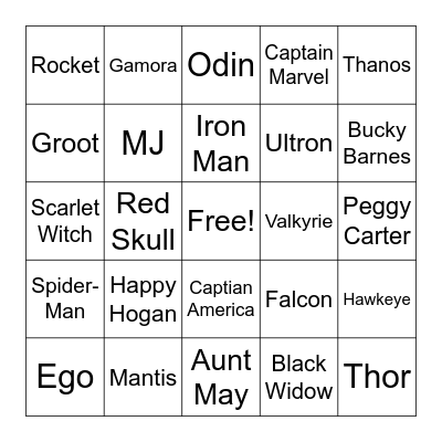 Marvel Bingo Card