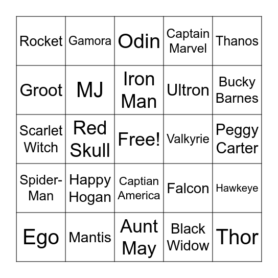 Marvel Bingo Card