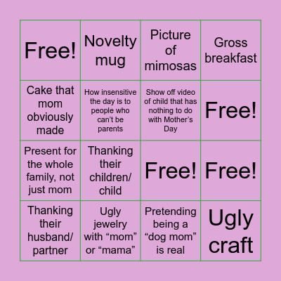 Mother’s Day Bullshit Bingo Card