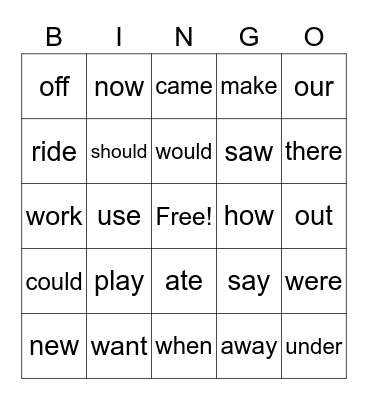 Quarter 4 Sight Words Bingo Card