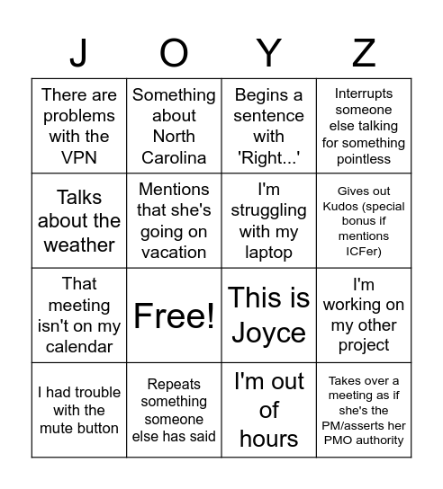 JOY-ce TO THE WORLD! Bingo Card