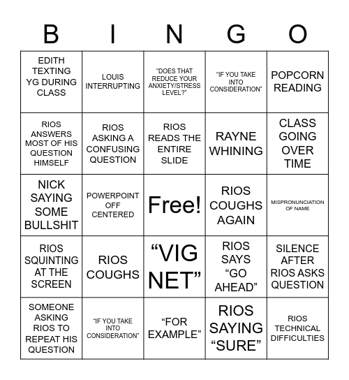 Rios Class BINGO Card
