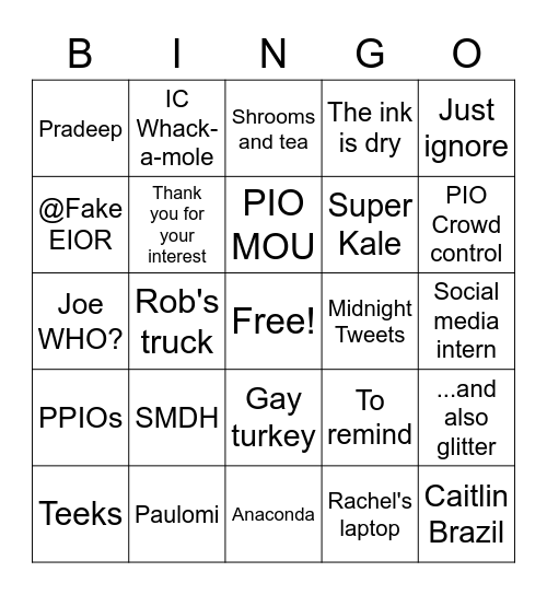 PPIO Bingo Card