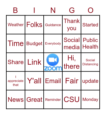 Zoom Virtual Meeting Bingo Card