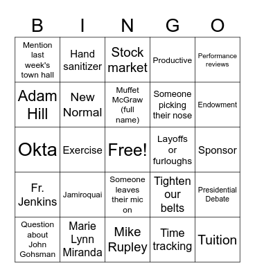 All Hands 4/28 Bingo Card