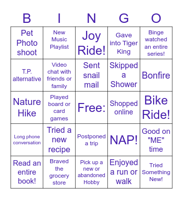 Quarantine Bingo Card