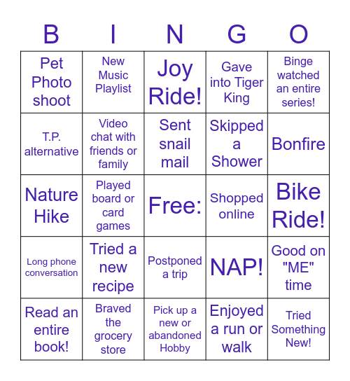 Quarantine Bingo Card