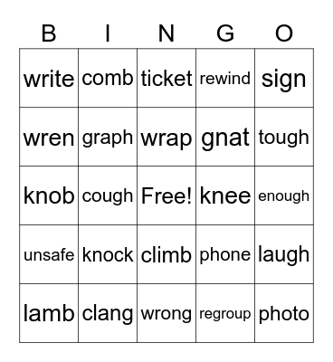 TSJ 2nd Phonics Word Bingo Card