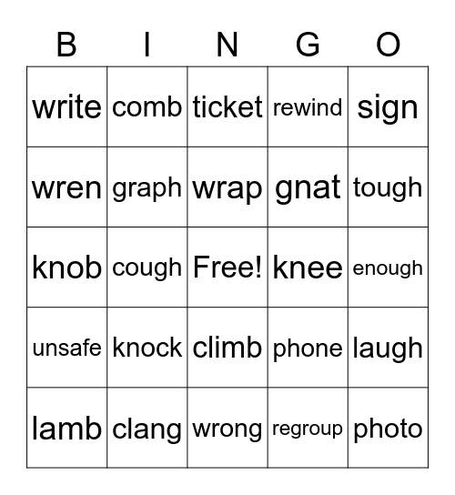 TSJ 2nd Phonics Word Bingo Card