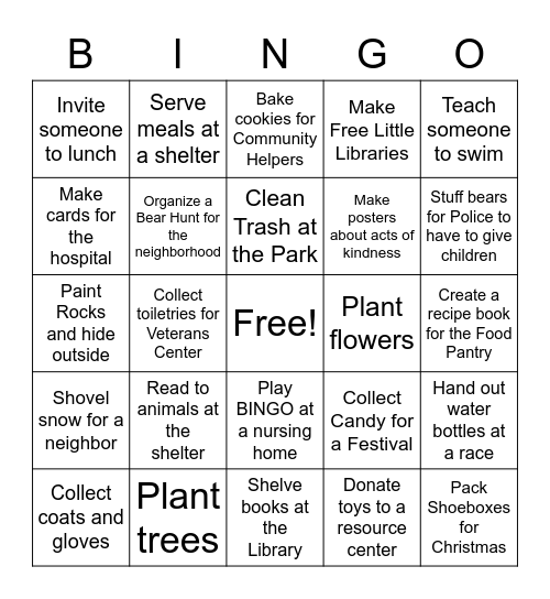 Project Ideas Bingo Card