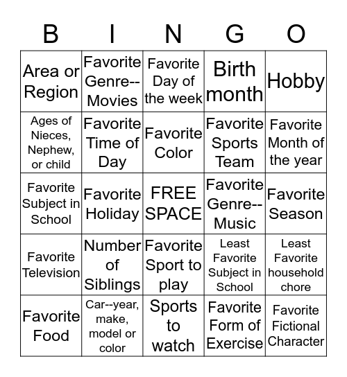 Untitled Bingo Card