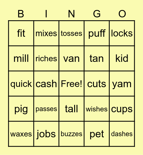 Wilson 1.6 with -es Bingo Card