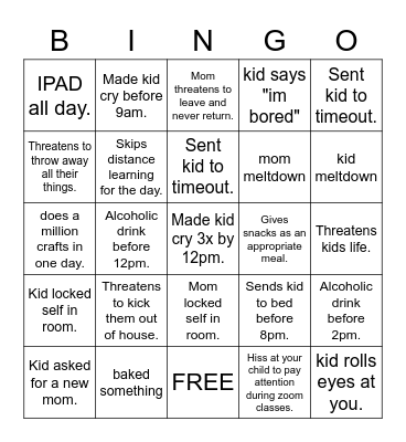 COVID LOCKDOWN Bingo Card