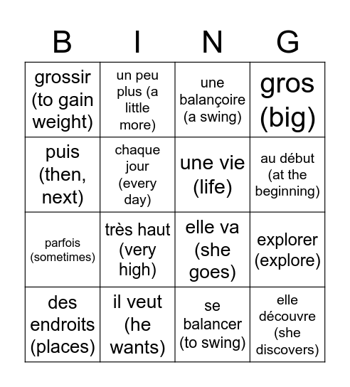 Le souci de Calie #part1 Bingo Card
