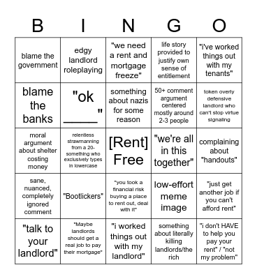 RENT WARS Bingo Card