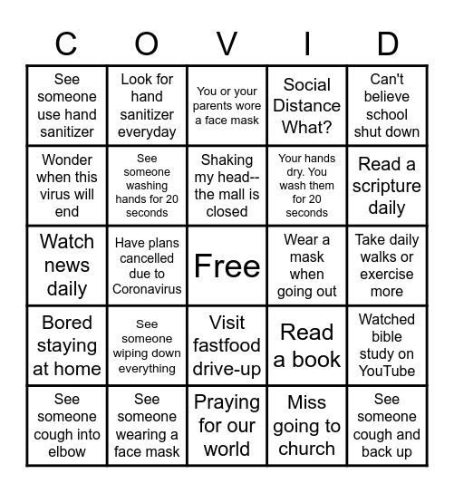 COVID-19 WHAT? Bingo Card