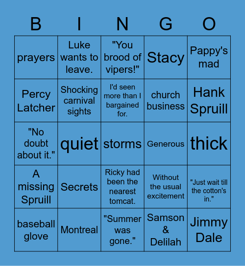 A Painted House Ch. 16-20 Bingo Card
