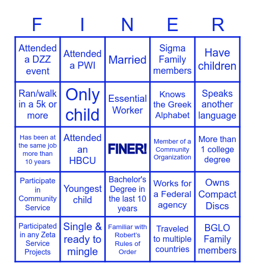 Finer Bingo Card