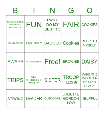 GIRL SCOUTS Bingo Card