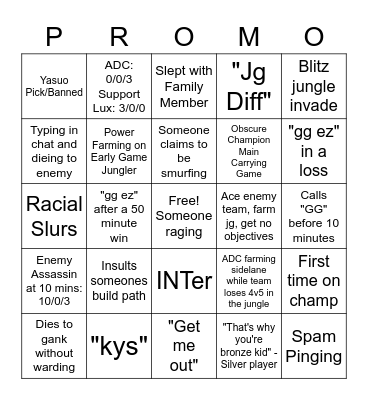 League of Legends - Ranked Edition Bingo Card