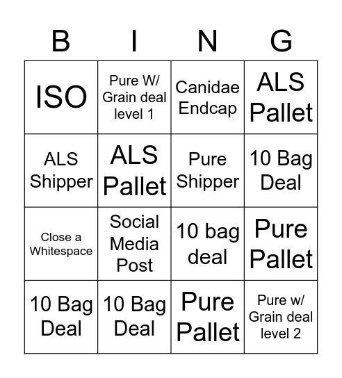 Canidae Bing minus the O Bingo Card