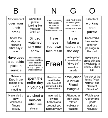 Quarantine Bingo Card