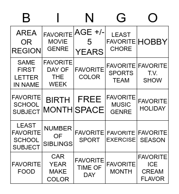 "LIKE ME" BINGO Card