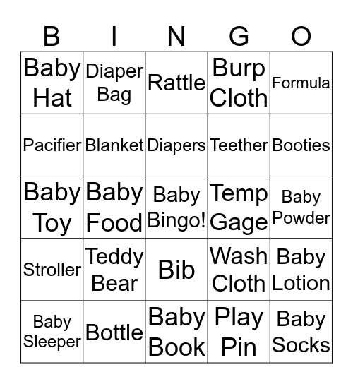 Baby Shower Bingo Card